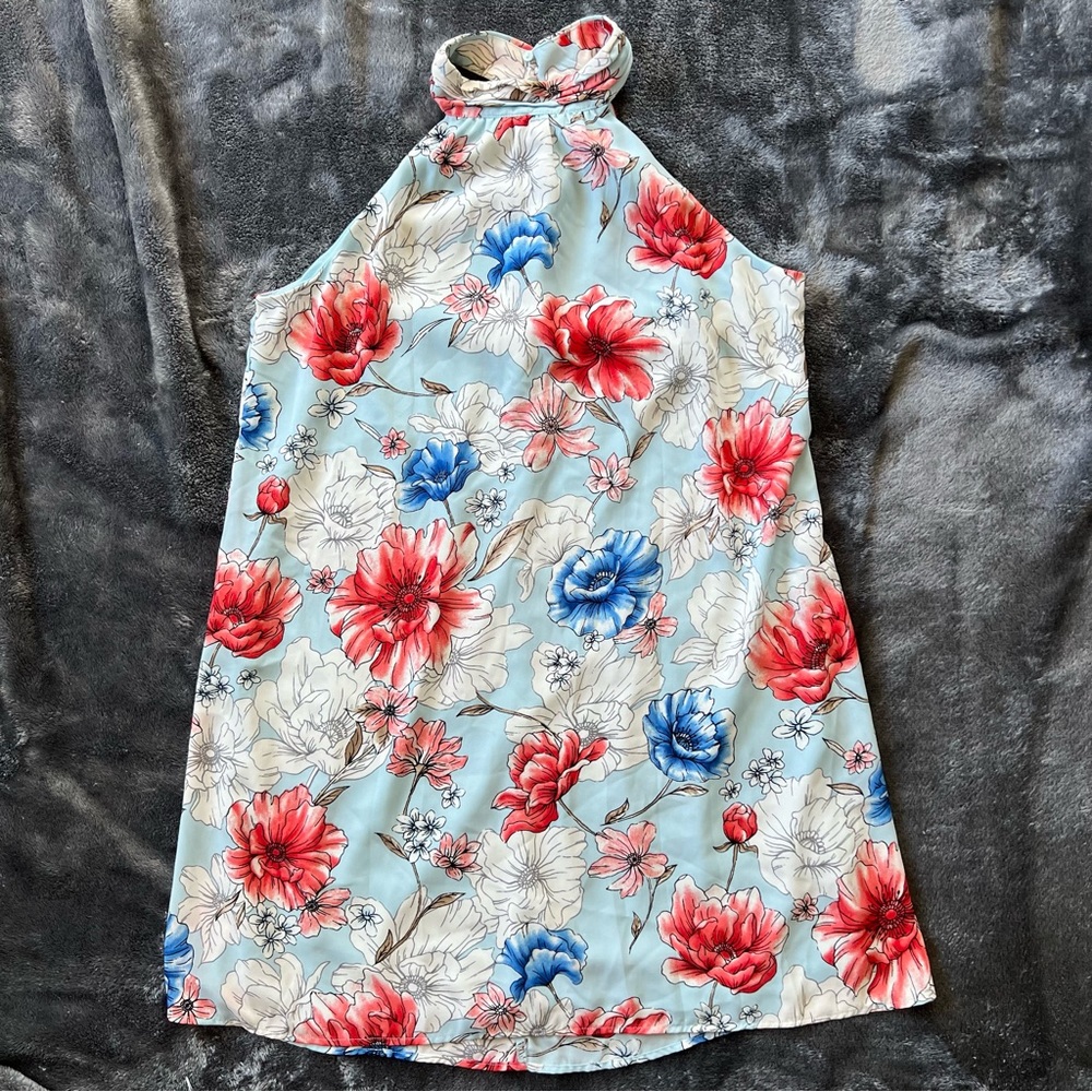 Lush Floral Halter Neck Sleeveless Shift Dress